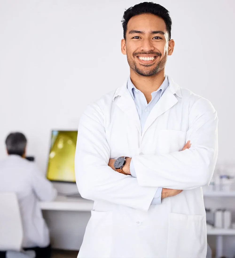portrait-medical-and-man-with-arms-crossed-resea-wider